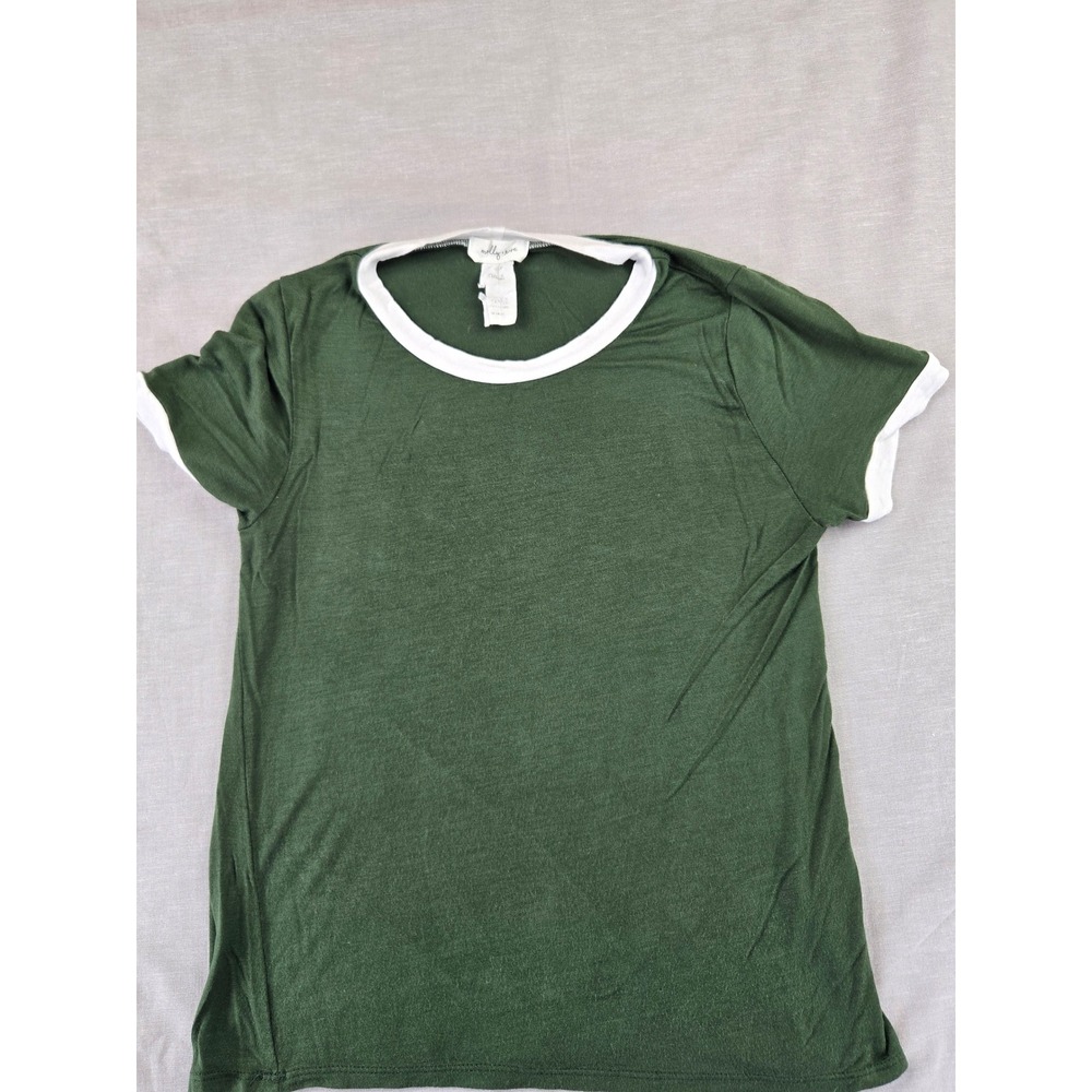 Molly + Rose Womens Green White Ringer Tee Short Sleeve Rayon Spandex Top S - Picture 1 of 10